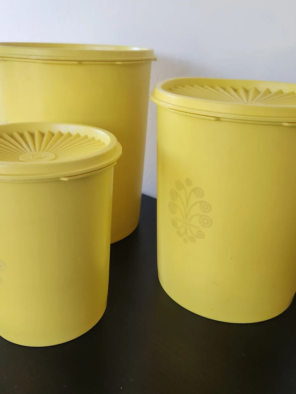 Vintage Tupperware Yellow Floral Canister Set